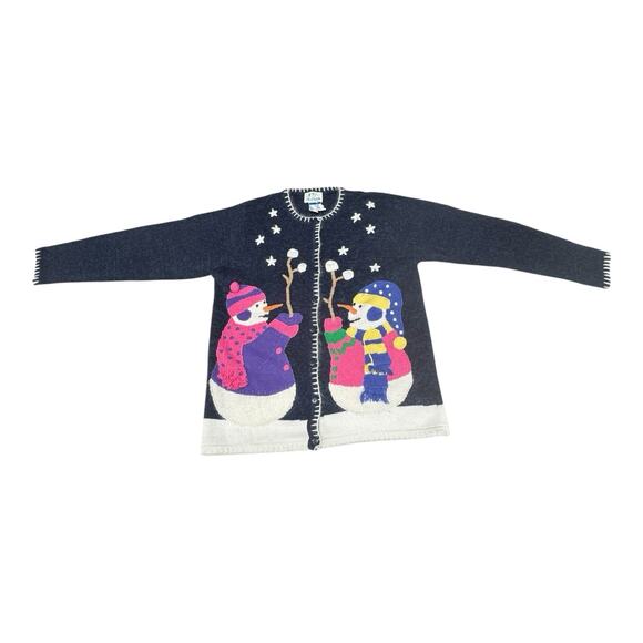 Quacker Factory Sweaters - Vintage The Quacker Factory M Snowman Christmas Button Up Cardigan Sweater